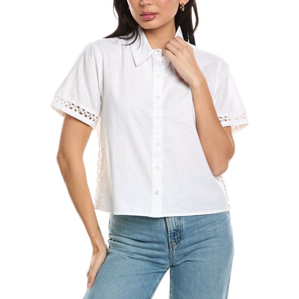 Allison Womens  Camille Linen-Blend Shirt, White